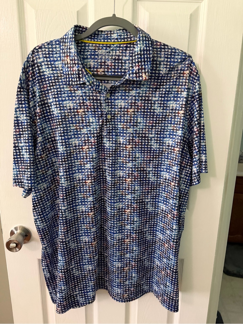 Men's Blue Patterned Short-Sleeve Polo